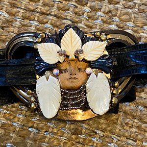 Vintage 80s Fired Fantasies Bohemian Goddess Artisan Beaded Belt and Buckle